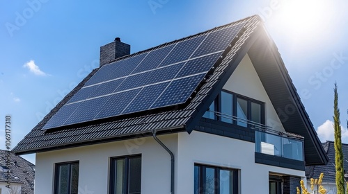 Modern House with Solar Panels on Roof