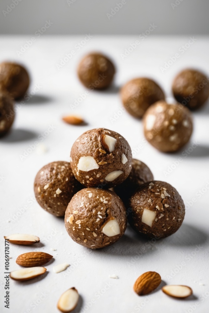 Raw vegan energy balls with almonds closeup. Raw vegan energy balls with almonds closeup.