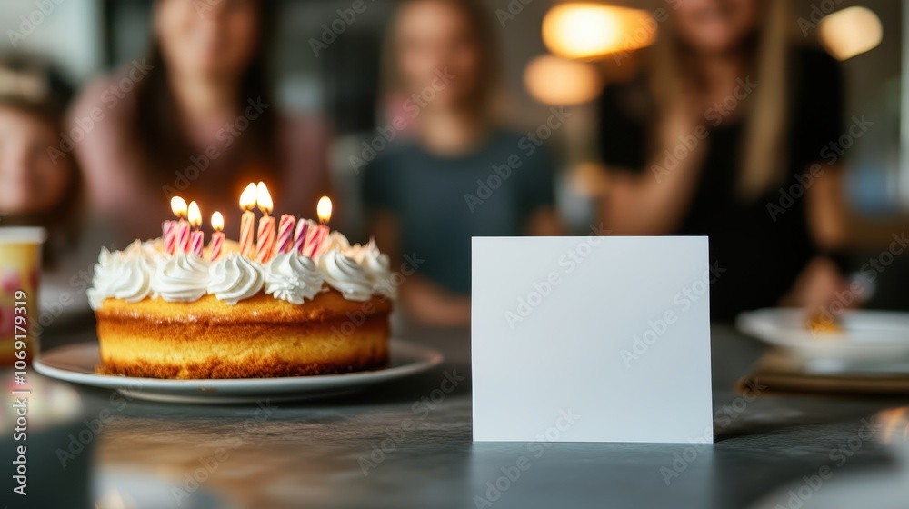 Empty white greeting card for all purpose and bithday cake with blur people background. Empty white greeting card for all purpose and bithday cake with blur people background.
