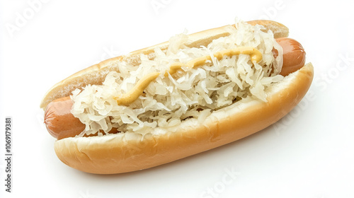 Wallpaper Mural A hot dog topped with sauerkraut and mustard in a bun, ready to be enjoyed. Torontodigital.ca