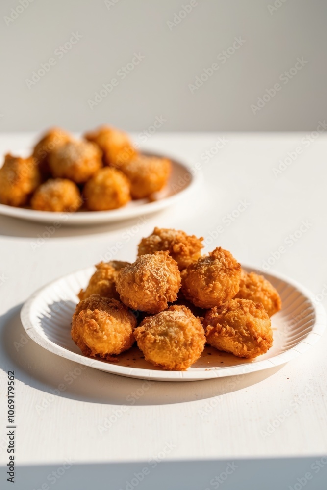 Crispy Fried Chicken Bites on a Paper Plate. Crispy Fried Chicken Bites on a Paper Plate.