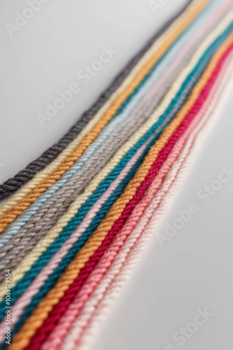 Intertwined Multicolored Yarn Strands Forming a Border. photo