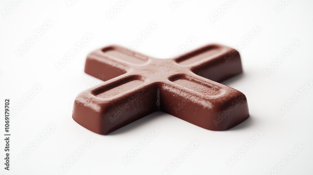 Chocolate cross candy cut out against a clean white background ideal for Easter celebrations and festive desserts Chocolate cross candy cut out against a clean white background ideal for Easter celebrations and festive desserts