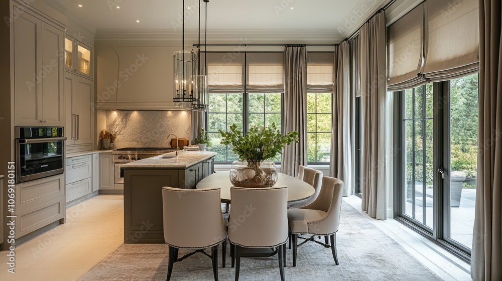 Modern Kitchen with Dining Area and Large Windows Modern Kitchen with Dining Area and Large Windows