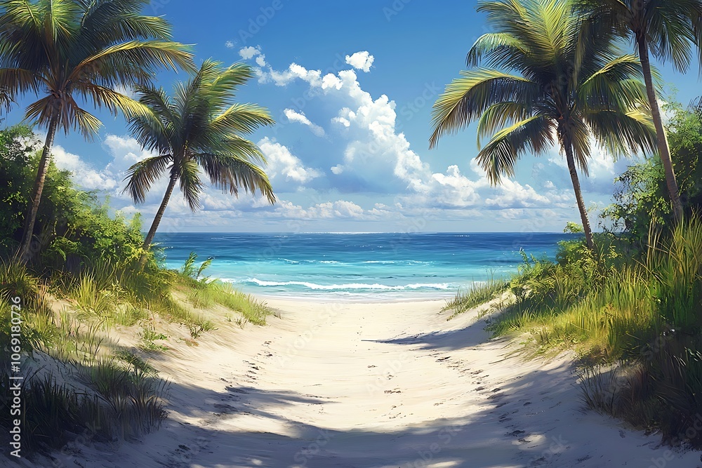 Tropical Beach Path Through Lush Foliage Tropical Beach Path Through Lush Foliage