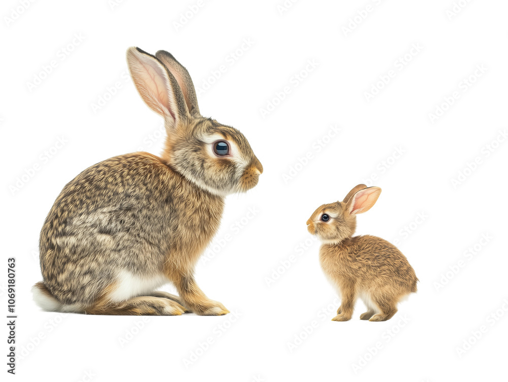 Bunny and Baby Rabbit Duo isolated on white or transparent background, png clipart, design element Bunny and Baby Rabbit Duo isolated on white or transparent background, png clipart, design element