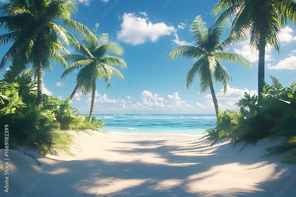 Tropical Beach Path with Palm Trees and Turquoise Water2 Tropical Beach Path with Palm Trees and Turquoise Water2