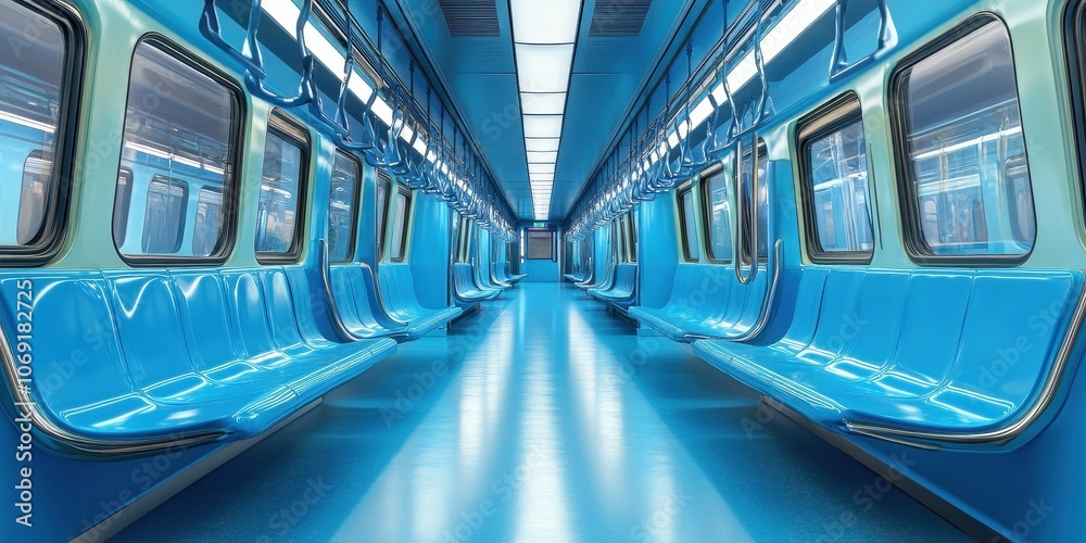 Fototapeta premium Empty Subway Car Interior with Blue Seats