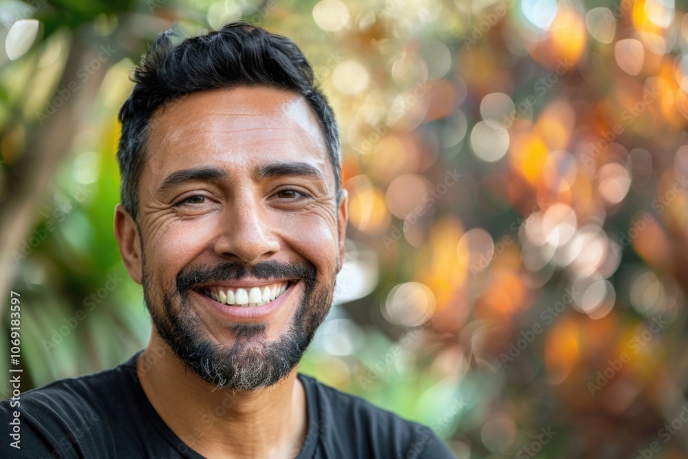 Handsome hispanic man with beard smiling happy outdoors Handsome hispanic man with beard smiling happy outdoors