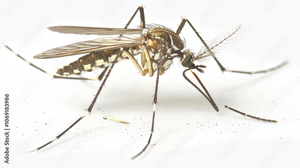 Close-Up of a Mosquito on White Background Highlighting Detailed Wings and Legs in High Resolution Close-Up of a Mosquito on White Background Highlighting Detailed Wings and Legs in High Resolution