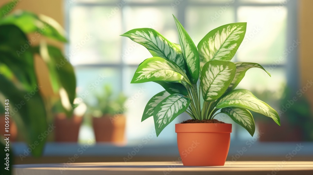 Dieffenbachia plant ready for transplanting on a table within a greenhouse showcasing care for indoor plants gardening plant care Dieffenbachia plant ready for transplanting on a table within a greenhouse showcasing care for indoor plants gardening plant care