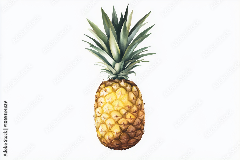 watercolor painting of a pineapple. The pineapple is the main focus of the painting, and it is depicted in a very realistic and detailed manner. The painting has a warm and inviting mood watercolor painting of a pineapple. The pineapple is the main focus of the painting, and it is depicted in a very realistic and detailed manner. The painting has a warm and inviting mood