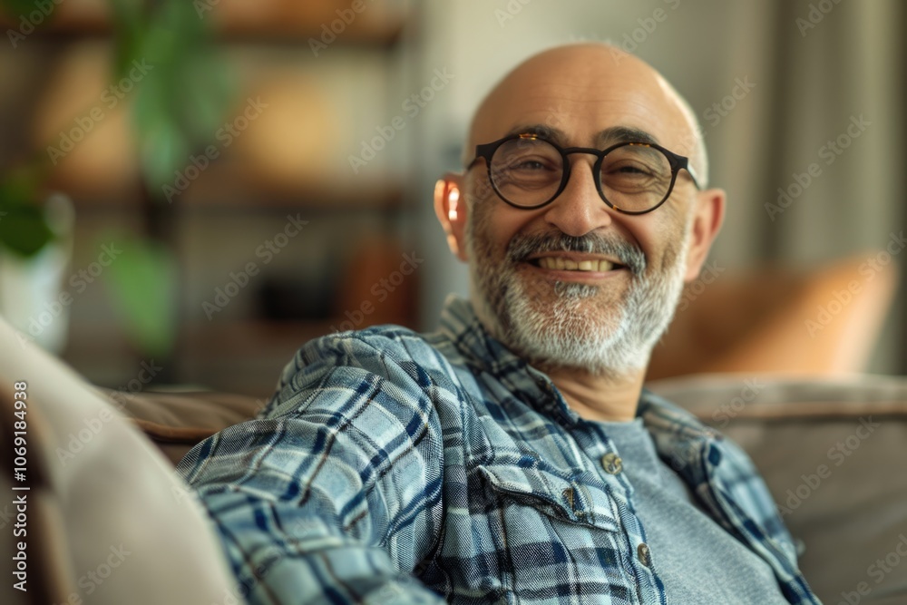 Portrait of happy middle eastern man relaxing at home. Portrait of happy middle eastern man relaxing at home.