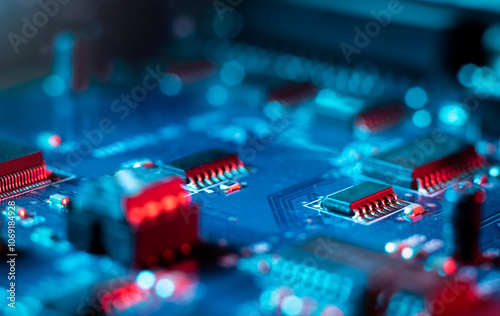 Electronic integrated circuit board PCB close up