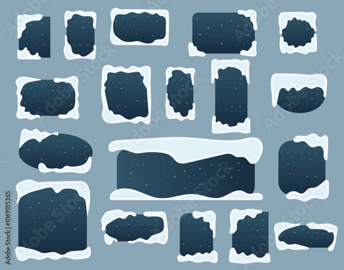 Snow ice cap template set with various shapes banner rectangular , square , oval and round vector illustration.