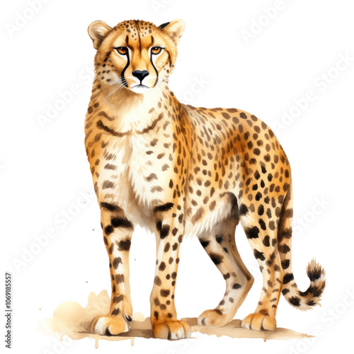 Watercolor Cheetah Illustration Design isolated on white or transparent background, png clipart, design element