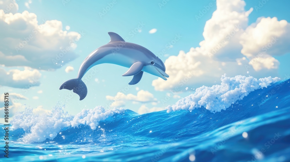 Fototapeta premium Dolphins leaping gracefully over ocean waves capturing the essence of marine playfulness