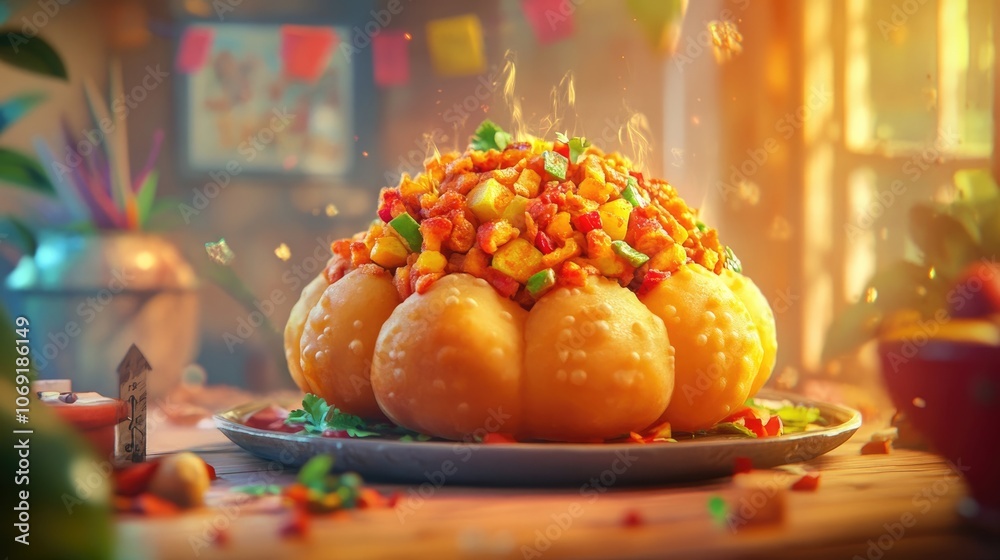 Savory kachori filled with spiced chicken and vegetables ideal for festive gatherings and street food lovers Savory kachori filled with spiced chicken and vegetables ideal for festive gatherings and street food lovers