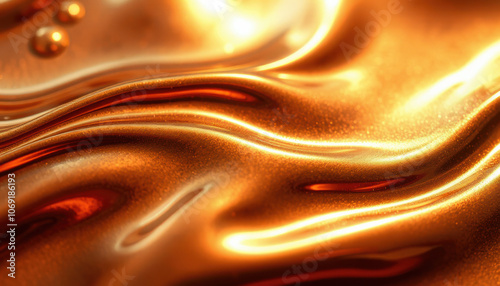 Liquid copper background with smooth, flowing texture and shimmering highlights, creating warm and inviting atmosphere. Perfect for design projects