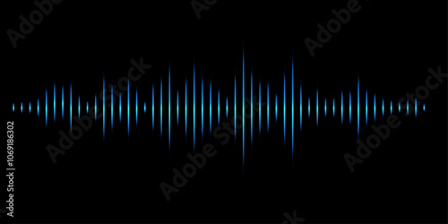Radio wave. Sound dynamic waveform on black background. Electronic music futuristic banner. Abstract music background. Vector illustration