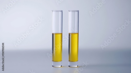 Two Test Tubes with Yellow Liquid on a White Background