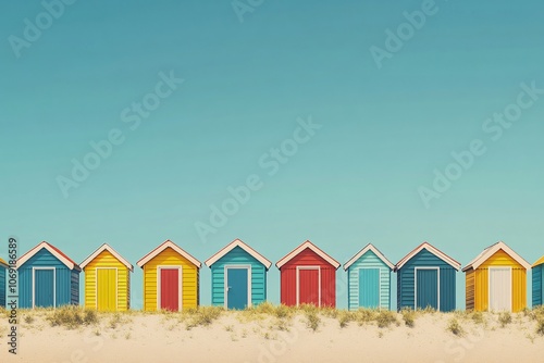 Vibrant Beach Huts on a Sunny Day: A Coastal Landscape Photography