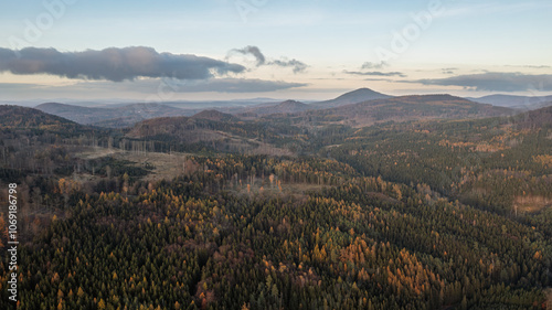 Autumn sunset in the mountains. Javor, Czech Republic. photo