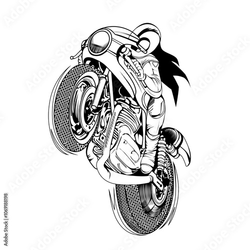 Epic Motorcycle Stunt Rider Vector – Extreme Wheelie Action for Biker Clubs, Racing Events, and Logo Design.