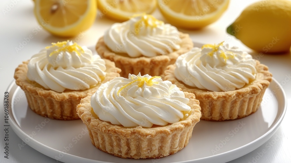 These scrumptious lemon tarts showcase fluffy whipped cream under bright lemon zest
