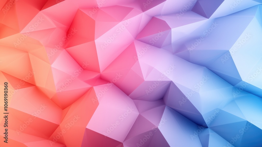 Naklejka premium Abstract 3D geometric polygonal shapes in gradient red, pink, and blue colors. Modern digital background
