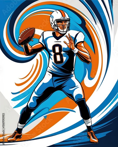 Dynamic Quarterback Football Player in Action with Vibrant Design and Bold Colors