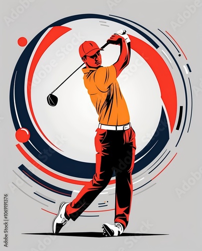 Dynamic Golfer Swinging Club with Vibrant Abstract Art Background