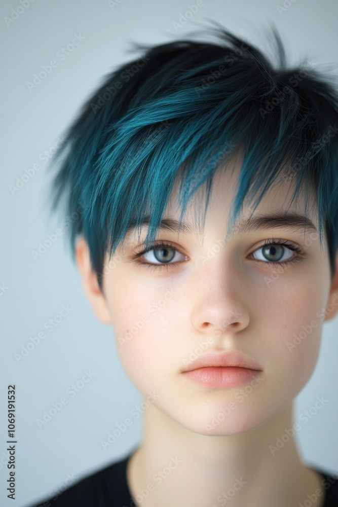 Closeup portrait of a person with vibrant blue hair and striking eyes Closeup portrait of a person with vibrant blue hair and striking eyes