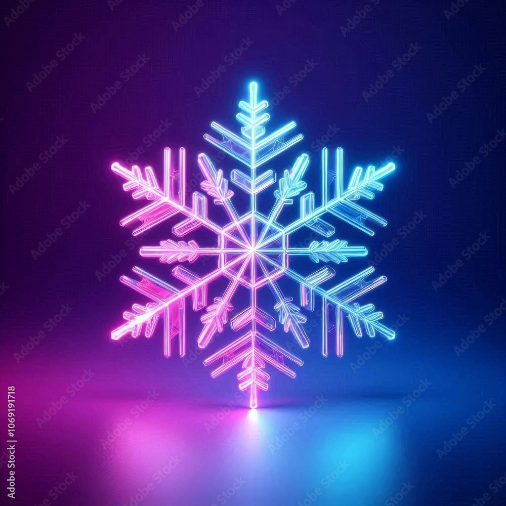 A clear glass snowflake illuminated by neon light, set against a gradient background of purple and pink. A minimalist Christmas concept. AI generated.
A clear glass snowflake illuminated by neon light, set against a gradient background of purple and pink. A minimalist Christmas concept. AI generated.
