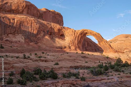 Corona Arch near Moab, Utah. The Corona Arch is a natural sandstone arch near Moab, Utah, in a side canyon of the Colorado River west of Moab in Grand County, Utah. USA.