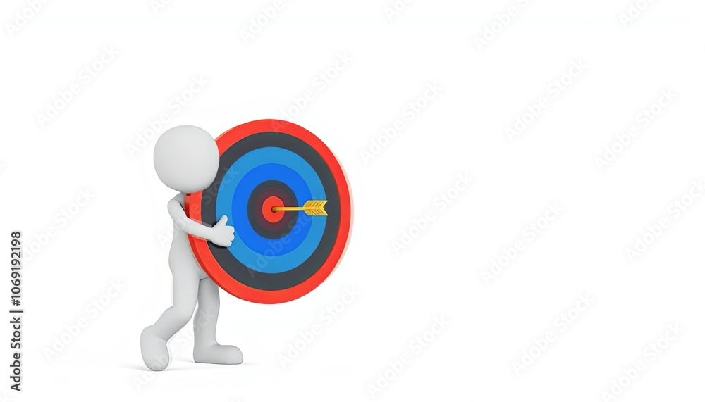 3D White Stick Figure with Target Motivational Symbol Achievement Goal-Setting Background for Copy Space 3D White Stick Figure with Target Motivational Symbol Achievement Goal-Setting Background for Copy Space