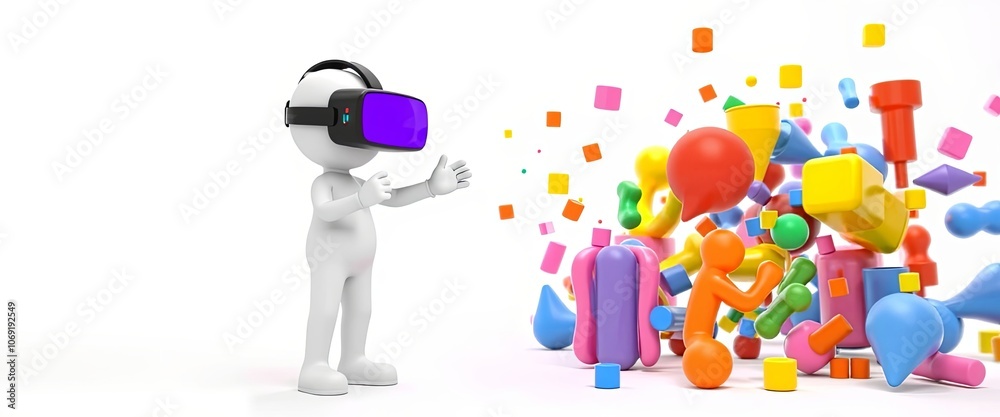 3D White Stick Figure VR Tech Enthusiast with Copy Space for Tech Content 3D White Stick Figure VR Tech Enthusiast with Copy Space for Tech Content