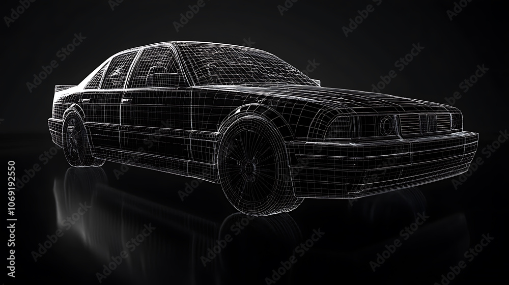 Naklejka premium Black and wireframe generic and unbranded car, 3D illustration