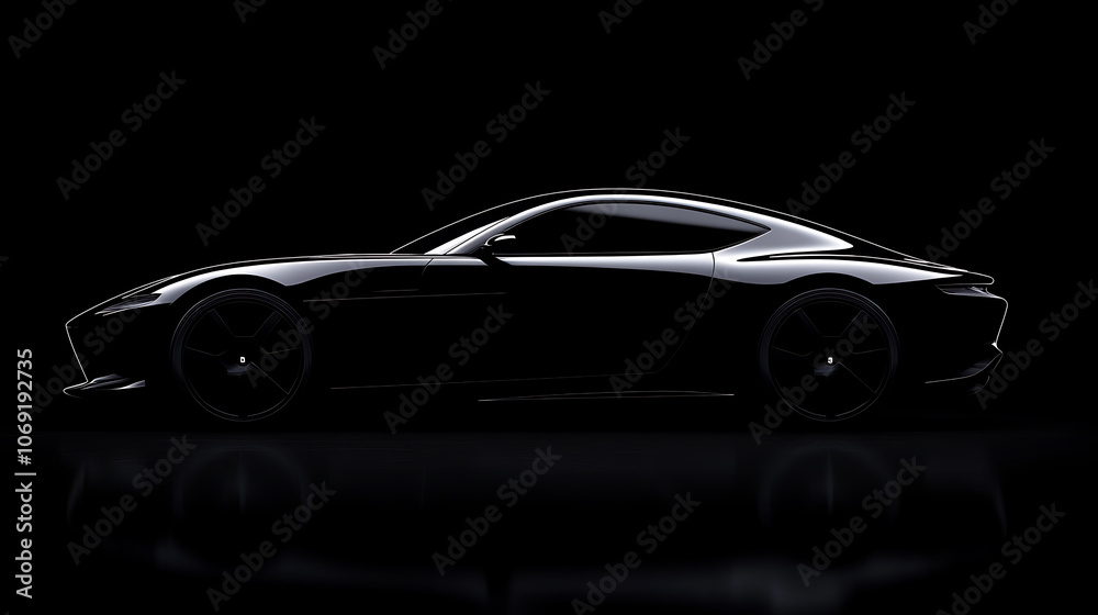 Black generic unbranded luxury sport car on a black background, banner, illustration Black generic unbranded luxury sport car on a black background, banner, illustration