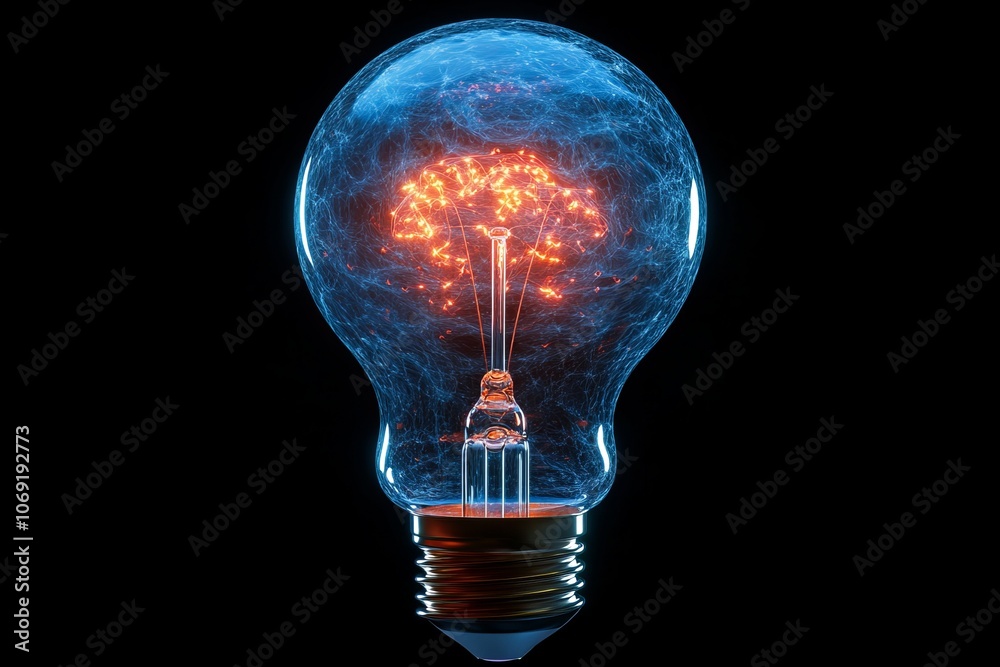 Glowing Light Bulb with Abstract Energy Pattern - Science and Technology Concept Glowing Light Bulb with Abstract Energy Pattern - Science and Technology Concept