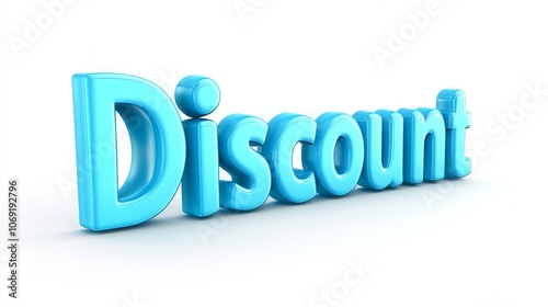 Bold blue 3D text effect highlighting discount with a glossy finish on a modern white background