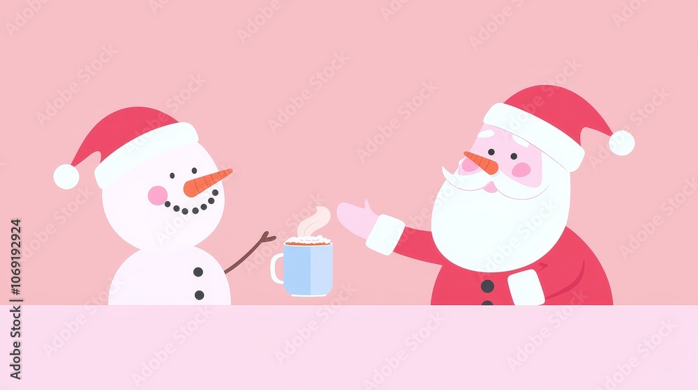 Celebrate christmas with joyful friends a snowman and santa enjoy hot cocoa together Celebrate christmas with joyful friends a snowman and santa enjoy hot cocoa together