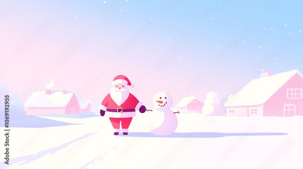 Santa and snowman celebrate the joy of christmas in a winter wonderland Santa and snowman celebrate the joy of christmas in a winter wonderland