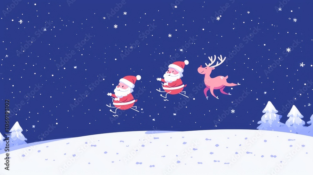 Celebrate christmas with joyful santa claus and reindeer in a winter wonderland Celebrate christmas with joyful santa claus and reindeer in a winter wonderland