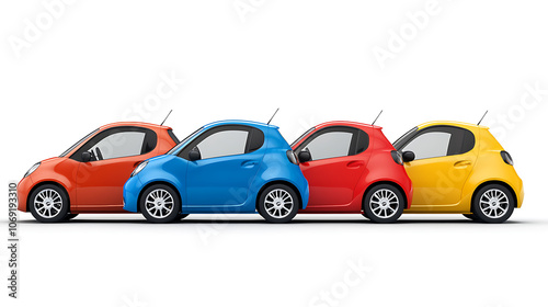 City car in a row isolated on a white background