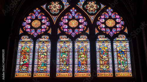 Bright and colourful stained glass window