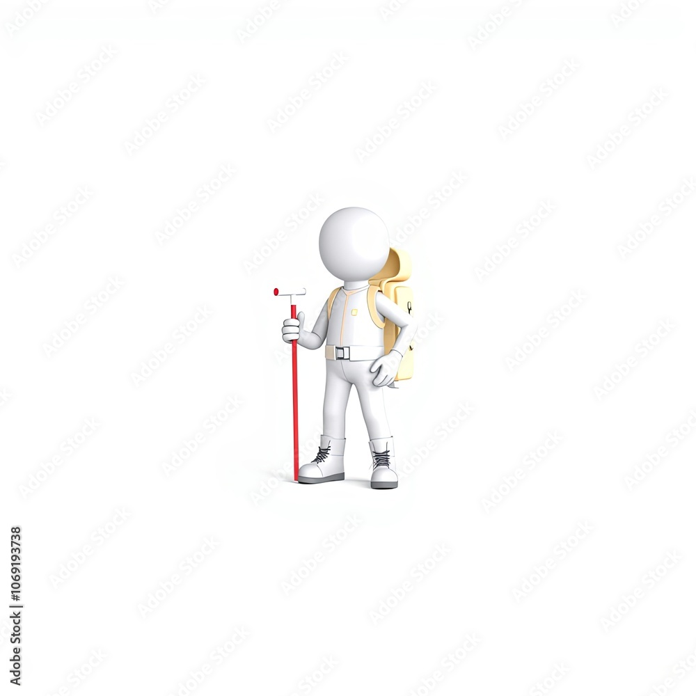 3D minimalist white stick figure for adventure travel with copy space 3D minimalist white stick figure for adventure travel with copy space