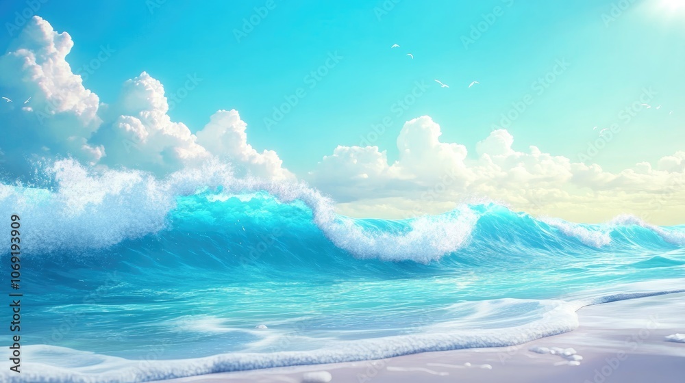 Majestic blue ocean waves gently rolling under a clear open sky perfect for beach relaxation and inspiration Majestic blue ocean waves gently rolling under a clear open sky perfect for beach relaxation and inspiration