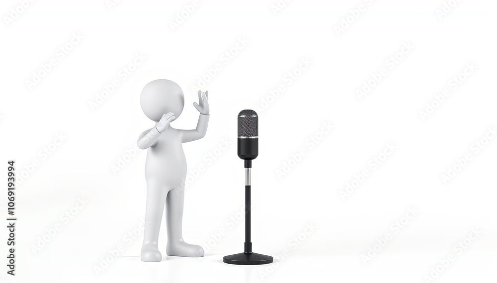 3D stick figure public speaker, confident and glossy, ideal for presentations and motivational content with copy space 3D stick figure public speaker, confident and glossy, ideal for presentations and motivational content with copy space