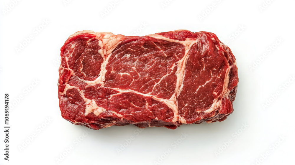 Fototapeta premium A raw cut of beef steak displayed on a white background.